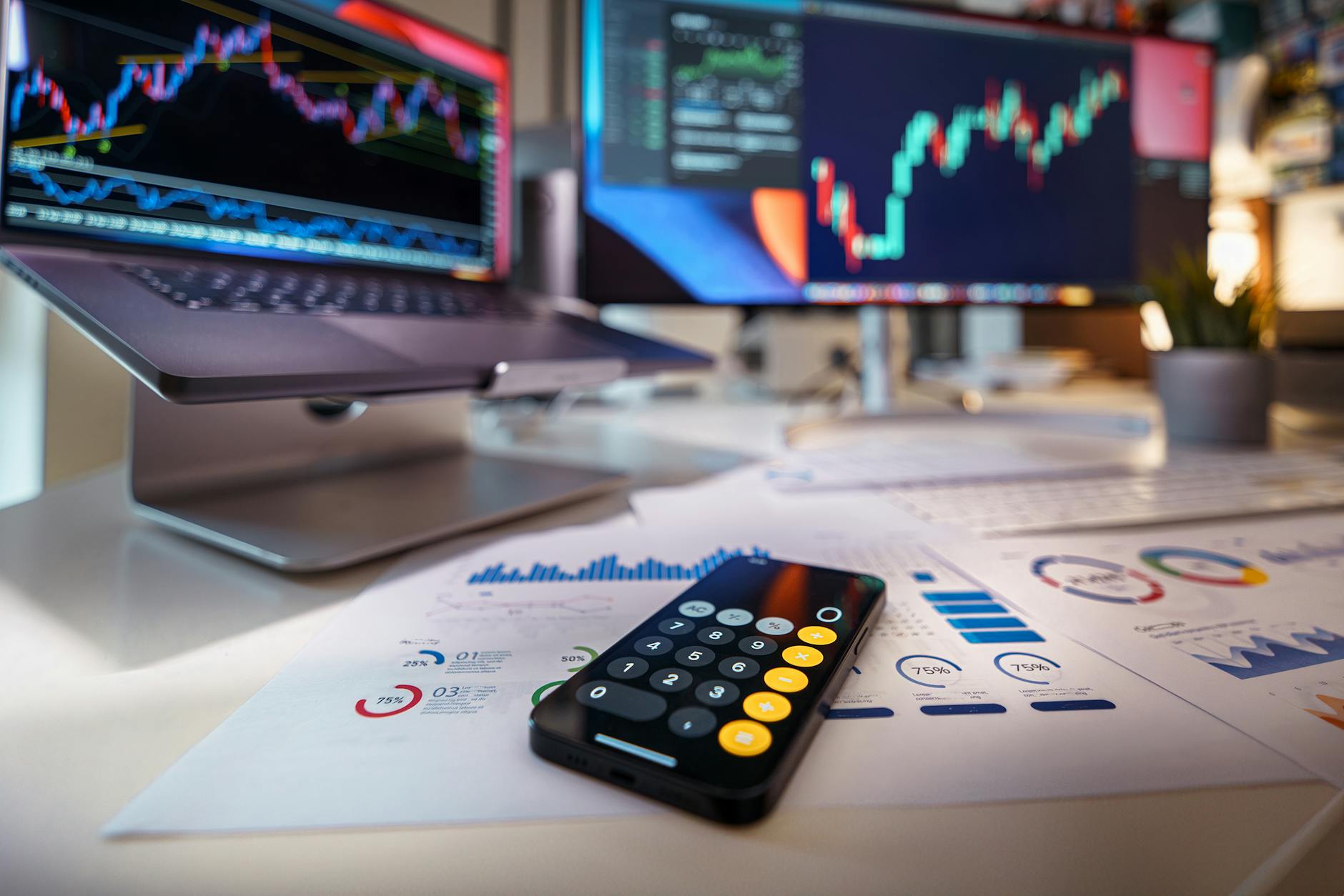 currencies and finance stock exchange calculator on the table